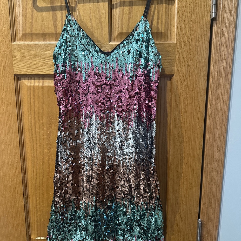 Express Sequin Ombr Mini Multicolor Strappy Dress - image 1